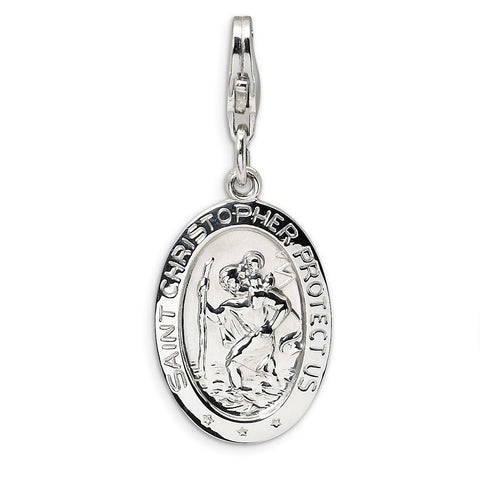 Sterling Silver St. Christopher Medal w/Lobster Clasp Charm QCC503 - shirin-diamonds