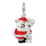 Sterling Silver 3-D Enameled Santa and Reindeer w/Lobster Clasp Charm QCC532 - shirin-diamonds