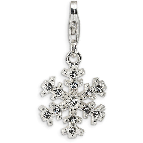 Sterling Silver Glass Stone Snowflake w/Lobster Clasp Charm QCC541 - shirin-diamonds