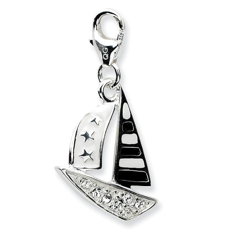 Sterling Silver 3-D Enameled Sailboatw/Lobster Clasp Charm QCC548 - shirin-diamonds