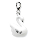 Sterling Silver 3-D Enameled Swanw/Lobster Clasp Charm QCC568 - shirin-diamonds