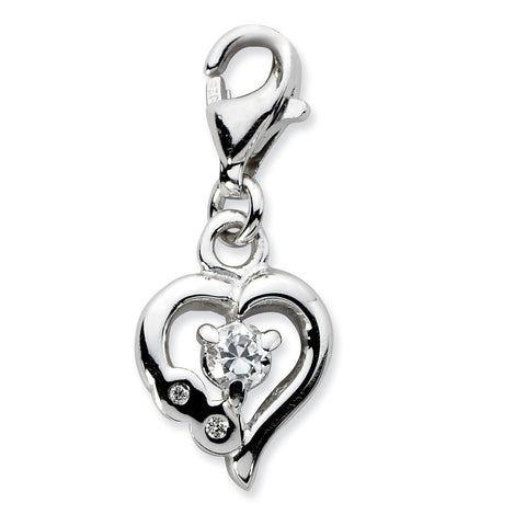 Sterling Silver Click-on CZ Polished Heart Charm QCC596 - shirin-diamonds