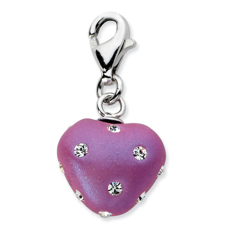 Sterling Silver Click-on Purple Ferido & Stellux Crystal Heart Charm QCC602 - shirin-diamonds