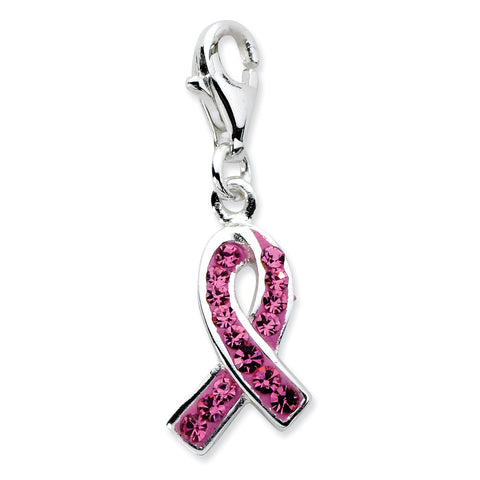 Sterling Silver Click-on Stellux Crystal Pink Awareness Charm QCC614 - shirin-diamonds
