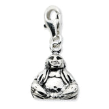 Sterling Silver 3-D Antiqued Buddha w/Lobster Clasp Charm QCC647 - shirin-diamonds