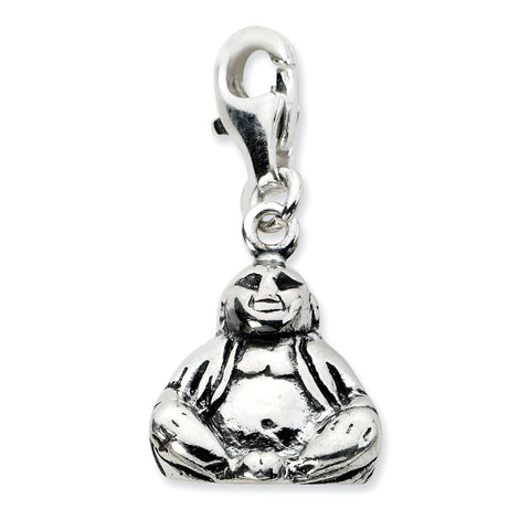 Sterling Silver 3-D Antiqued Buddha w/Lobster Clasp Charm QCC647 - shirin-diamonds