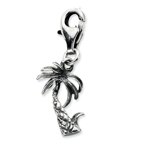 Sterling Silver 3-D Antiqued Palm Tree w/Lobster Clasp Charm QCC649 - shirin-diamonds