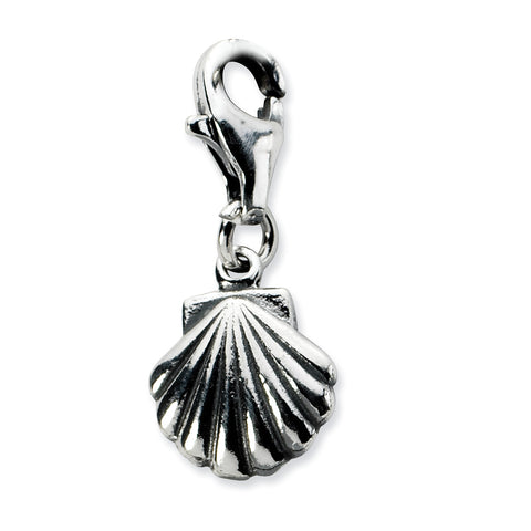 Sterling Silver Antiqued Clam Shell w/Lobster Clasp Charm QCC653 - shirin-diamonds