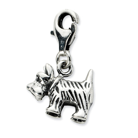 Sterling Silver 3-D Antiqued Scottie Dog w/Lobster Clasp Charm QCC680 - shirin-diamonds