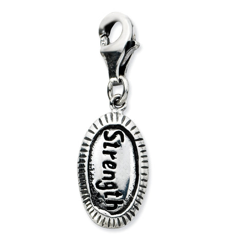 Sterling Silver Antiqued STRENGTH w/Lobster Clasp Charm QCC695 - shirin-diamonds
