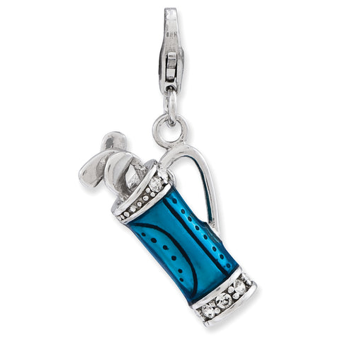 Sterling Silver Enameled 3-D Golf Bag and Clubs w/Lobster Clasp Charm QCC724 - shirin-diamonds