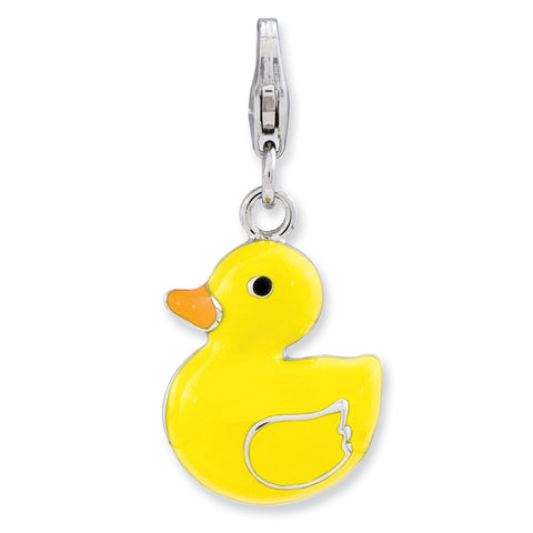 Sterling Silver Enameled 3-D Duck w/Lobster Clasp Charm QCC726 - shirin-diamonds