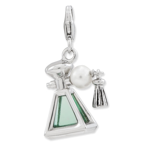 Sterling Silver 3-D Perfume FW Cultured Pearl Bottle w/Lobster Clasp Charm QCC761 - shirin-diamonds