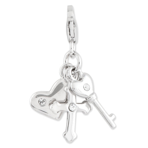 Sterling Silver Heart Cross and Key w/Lobster Clasp Charm QCC769 - shirin-diamonds