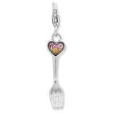 Sterling Silver 3-D Flower Heart Fork w/Lobster Clasp Charm QCC788 - shirin-diamonds