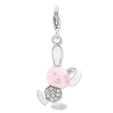Sterling Silver Enameled 3-D Bunny w/Lobster Clasp Charm QCC793 - shirin-diamonds