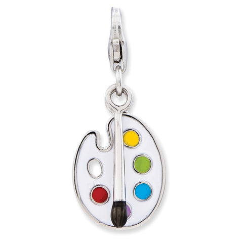 Sterling Silver Enameled 3-D Palette and Brush w/Lobster Clasp Charm QCC796 - shirin-diamonds