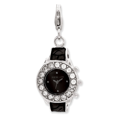 Sterling Silver Enameled 3-D Watch w/Lobster Clasp Charm QCC825 - shirin-diamonds