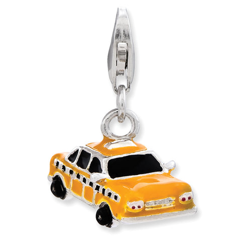 Sterling Silver Enameled Taxi Cab w/Lobster Clasp Charm QCC826 - shirin-diamonds