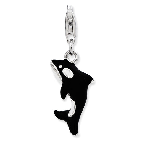 Sterling Silver 3-D Enameled Orca Whale w/Lobster Clasp Charm QCC837 - shirin-diamonds