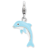 Sterling Silver 3-D Enameled Dolphin w/Lobster Clasp Charm QCC840 - shirin-diamonds