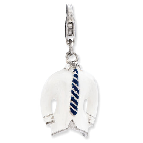 Sterling Silver 3-D Enameled Collared Shirt and Tie w/Lobster Clasp Charm QCC842 - shirin-diamonds