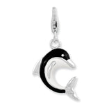 Sterling Silver Enameled 3-D Dolphin w/Lobster Clasp Charm QCC911 - shirin-diamonds