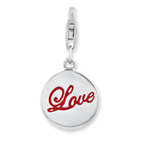 Sterling Silver Rhodium plated Enameled Love w/Lobster Clasp Charm QCC919 - shirin-diamonds