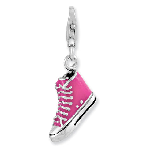 Sterling Silver Rhodium-plated 3-D Enameled High Top Shoe w/Lobster Clasp C QCC929 - shirin-diamonds