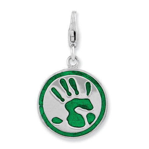 Sterling Silver Rhodium Plated 3-D Enameled Go Green w/Lobster Clasp Charm QCC986 - shirin-diamonds