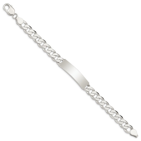 Sterling Silver Polished Engraveable Patterned Curb Link ID Bracelet QCD250 - shirin-diamonds