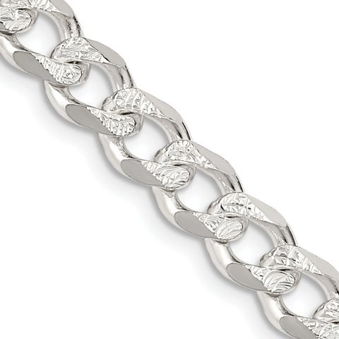Sterling Silver 7.5mm Pav? Curb Chain (Weight: 58.91 Grams, Length: 26 Inches)