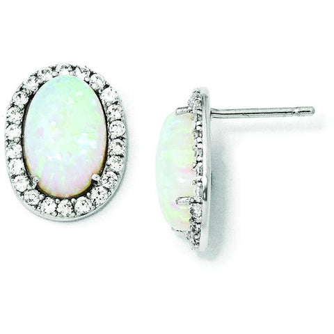 Cheryl M Sterling Silver CZ & Synthetic Opal Post Earrings QCM1000 - shirin-diamonds