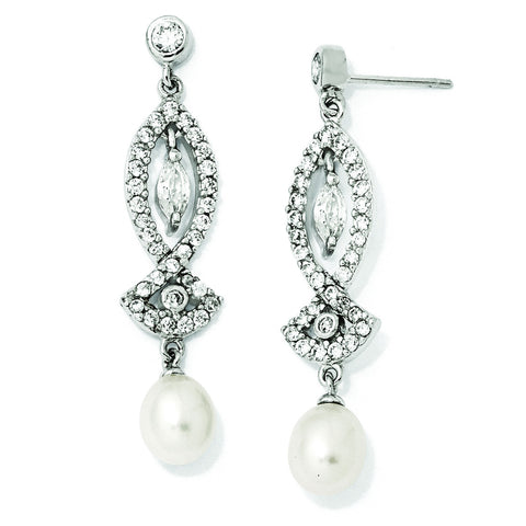 Cheryl M Sterling Silver CZ & FW Cultured Pearl Dangle Post Earring QCM1032 - shirin-diamonds