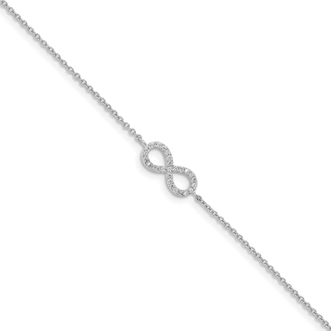 Cheryl M SS Rhodium Plated CZ Infinity Symbol 7in w/1in ext. Bracelet QCM1084 - shirin-diamonds