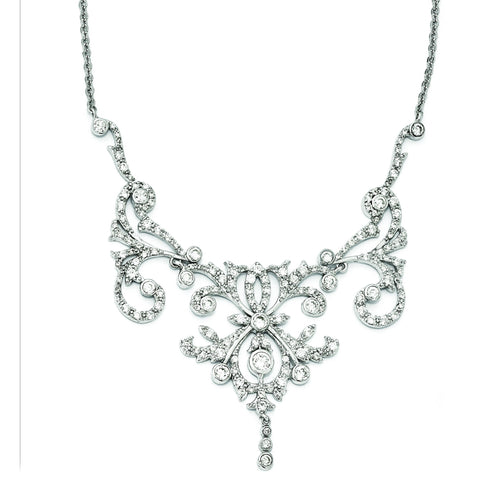 Cheryl M Sterling Silver CZ Fancy Scroll 17in w/2in ext Necklace QCM109 - shirin-diamonds