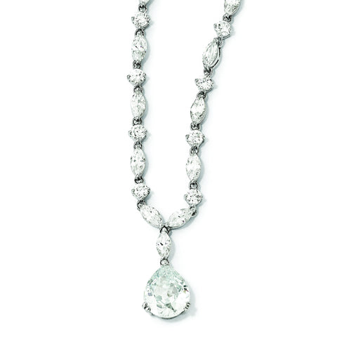 Cheryl M Sterling Silver Pear CZ 17in Necklace QCM116 - shirin-diamonds