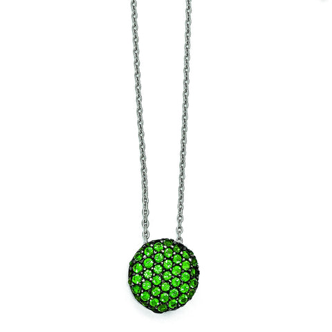 Cheryl M Sterling Silver w/ Black Rhodium Glass Sim. Emerald Necklace QCM1205 - shirin-diamonds