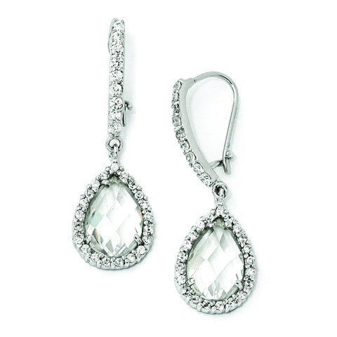 Cheryl M Sterling Silver Checker-cut CZ Kidney Wire Earrings QCM168 - shirin-diamonds