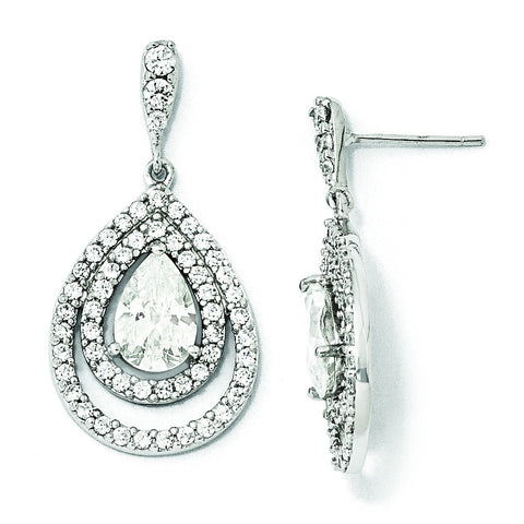 Cheryl M Sterling Silver Pear CZ Dangle Post Earrings QCM170 - shirin-diamonds