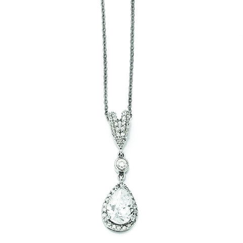 Cheryl M Sterling Silver Pear CZ 18in Necklace QCM172 - shirin-diamonds