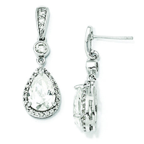 Cheryl M Sterling Silver Pear CZ Dangle Post Earrings QCM173 - shirin-diamonds