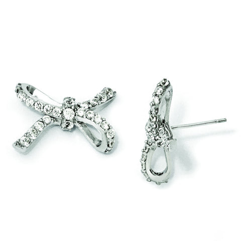 Cheryl M Sterling Silver CZ Bow Post Earrings QCM191 - shirin-diamonds