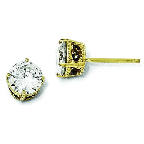 Cheryl M Sterling Silver Gold-plated & Black-plated 6.5mm CZ Stud Earrings QCM233 - shirin-diamonds