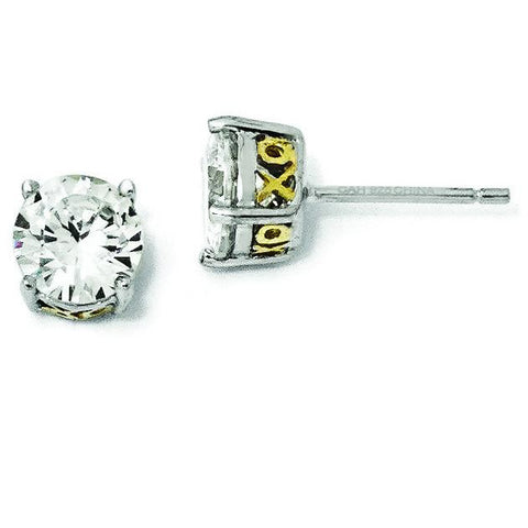 Cheryl M Sterling Silver & Gold-plated X & O 6.5mm CZ Stud Earrings QCM247 - shirin-diamonds