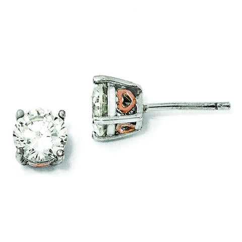 Cheryl M Sterling Silver & Rose Gold-plated Heart 6.5mm CZ Stud Earrings QCM249 - shirin-diamonds