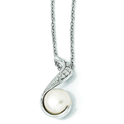 Cheryl M Sterling Silver CZ White FW Cultured Pearl Swirl 18in Neck QCM278 - shirin-diamonds