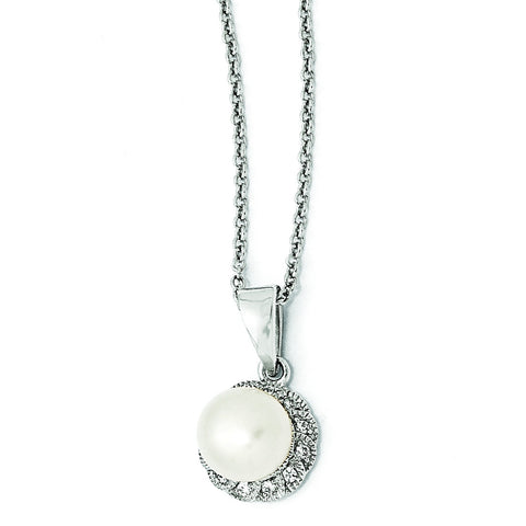 Cheryl M Sterling Silver CZ White FW Cultured Pearl 18In Necklace QCM285 - shirin-diamonds