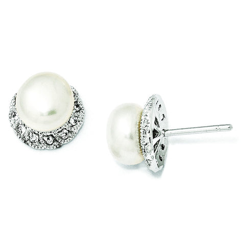 Cheryl M Sterling Silver CZ White FW Cultured Pearl Stud Earrings QCM288 - shirin-diamonds