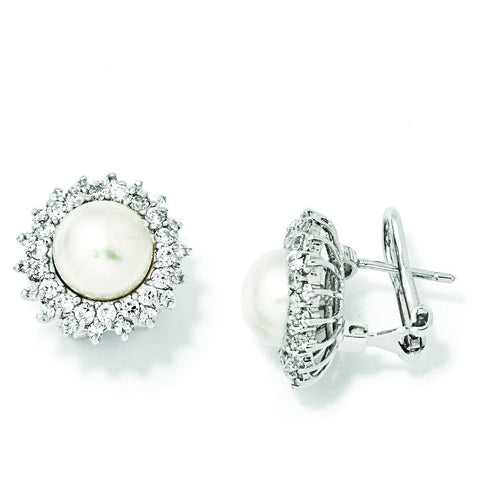 Cheryl M Sterling Silver CZ FW Cultured Pearl Omega Back Earrings QCM289 - shirin-diamonds
